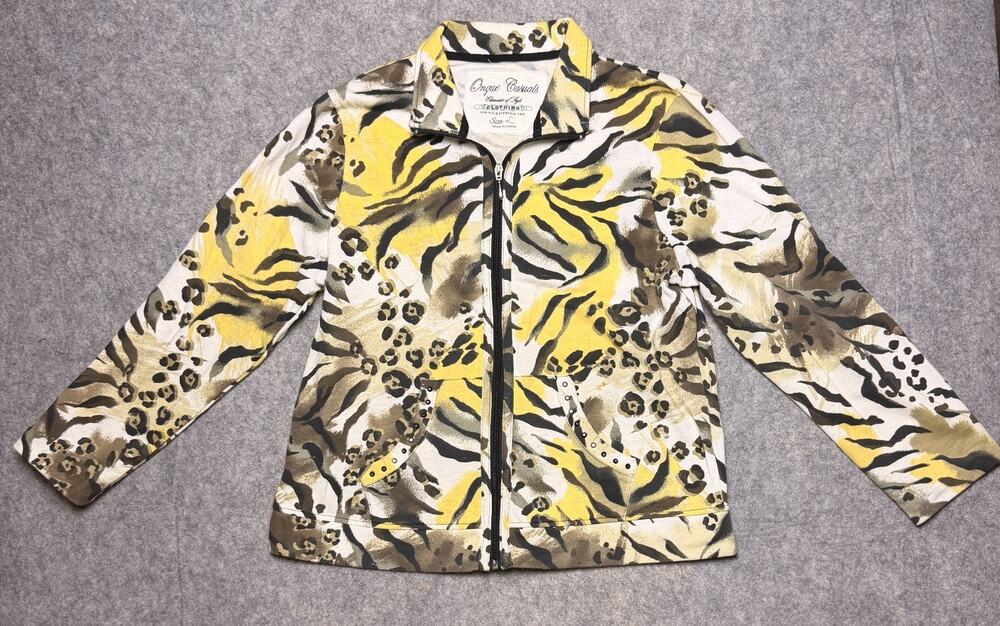 Onque Casuals Women's Full Zip Tiger Leopard Animal Print Jacket Size Large